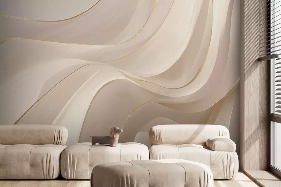 wall murals Течни таласи са жутим акцентима у кремастом светлу w09303