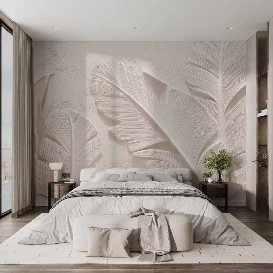 wall murals Рељефни листови у топлим беж-песковитим тоновима w09307v1