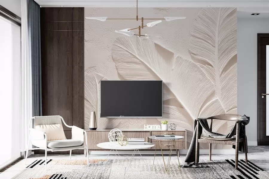 wall murals Рељефни листови у топлим беж-песковитим тоновима w09307v1