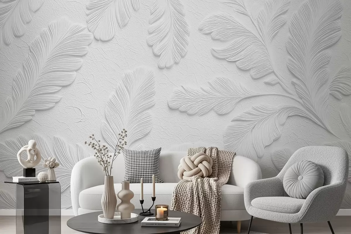wall murals Рељефно лишће на светлој позадини са ефектом напукнућа w09309v1