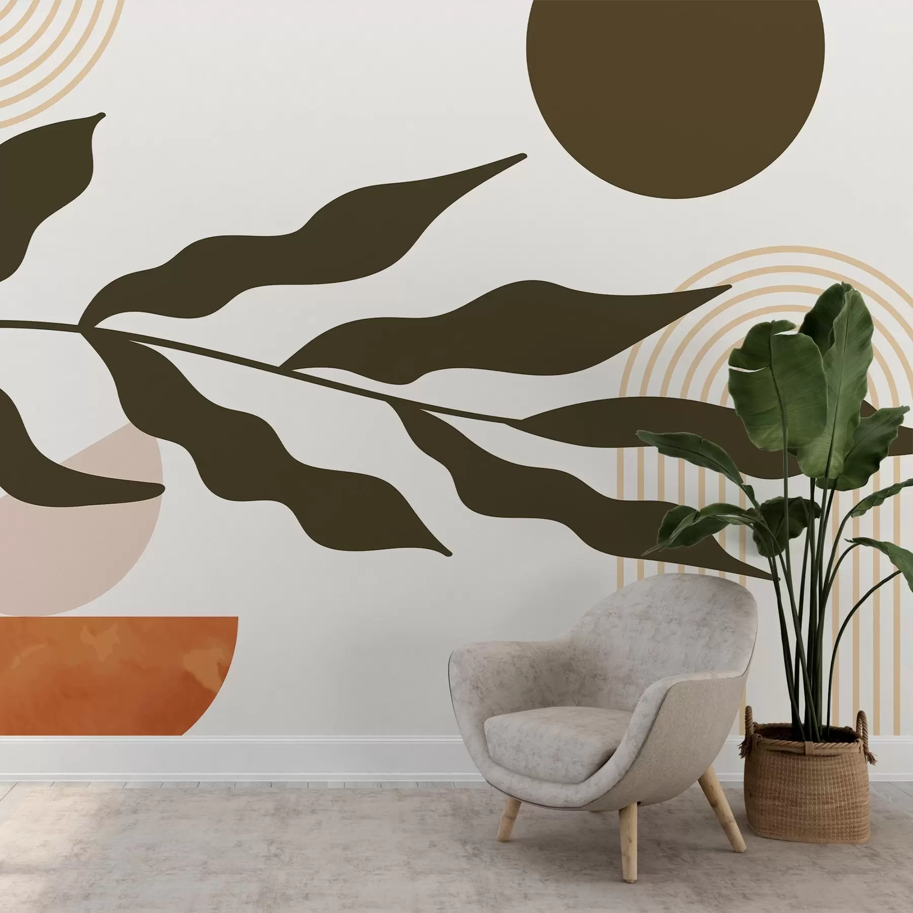 wall murals Апстракција, лишће, линеарни лукови w04386