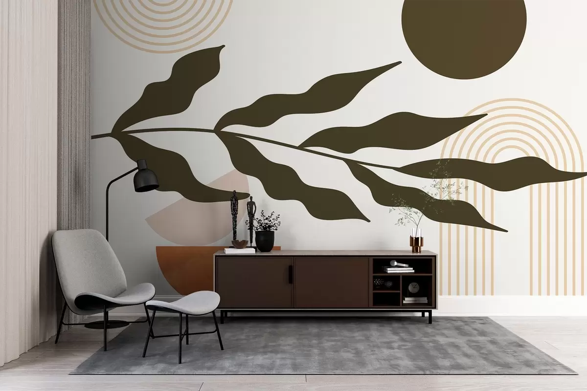 wall murals Апстракција, лишће, линеарни лукови w04386
