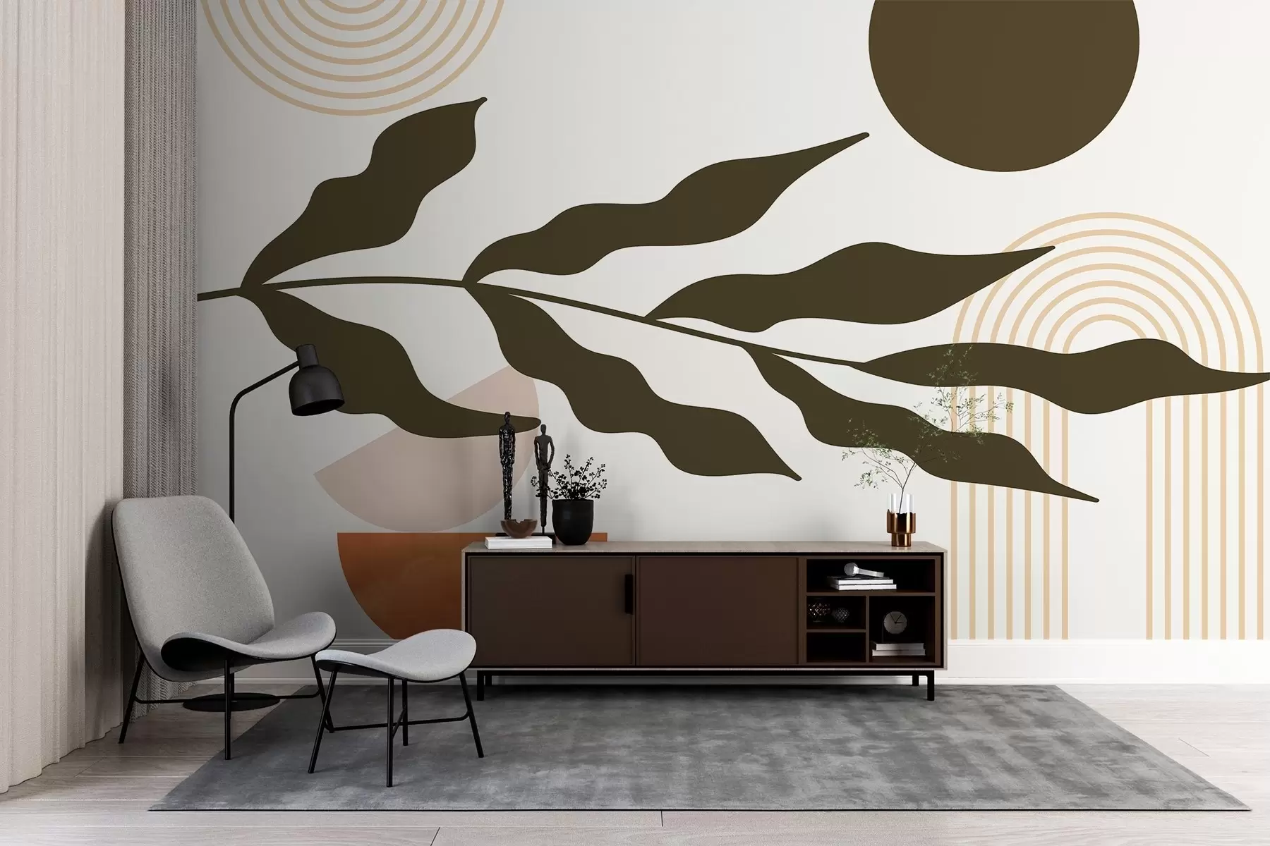 wall murals Апстракција, лишће, линеарни лукови w04386