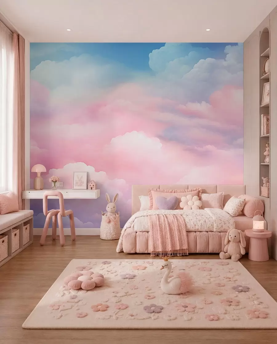 wall murals Oblaci slatke ružičaste boje w04387