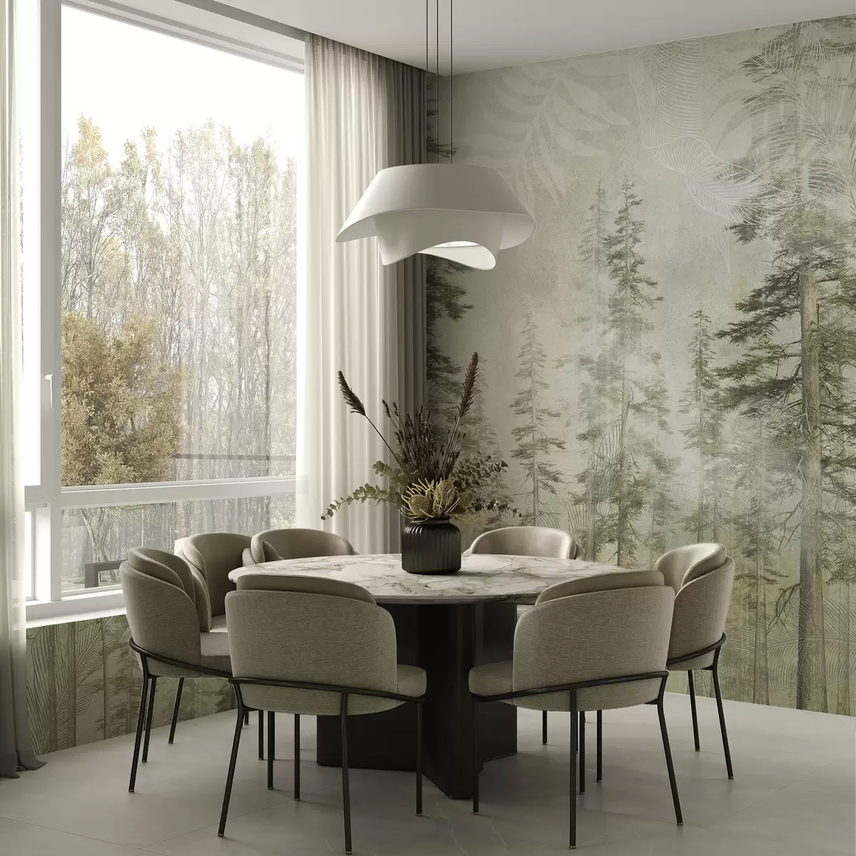 wall murals Борова шума са винтаге текстуром папира и финим шарама w04342