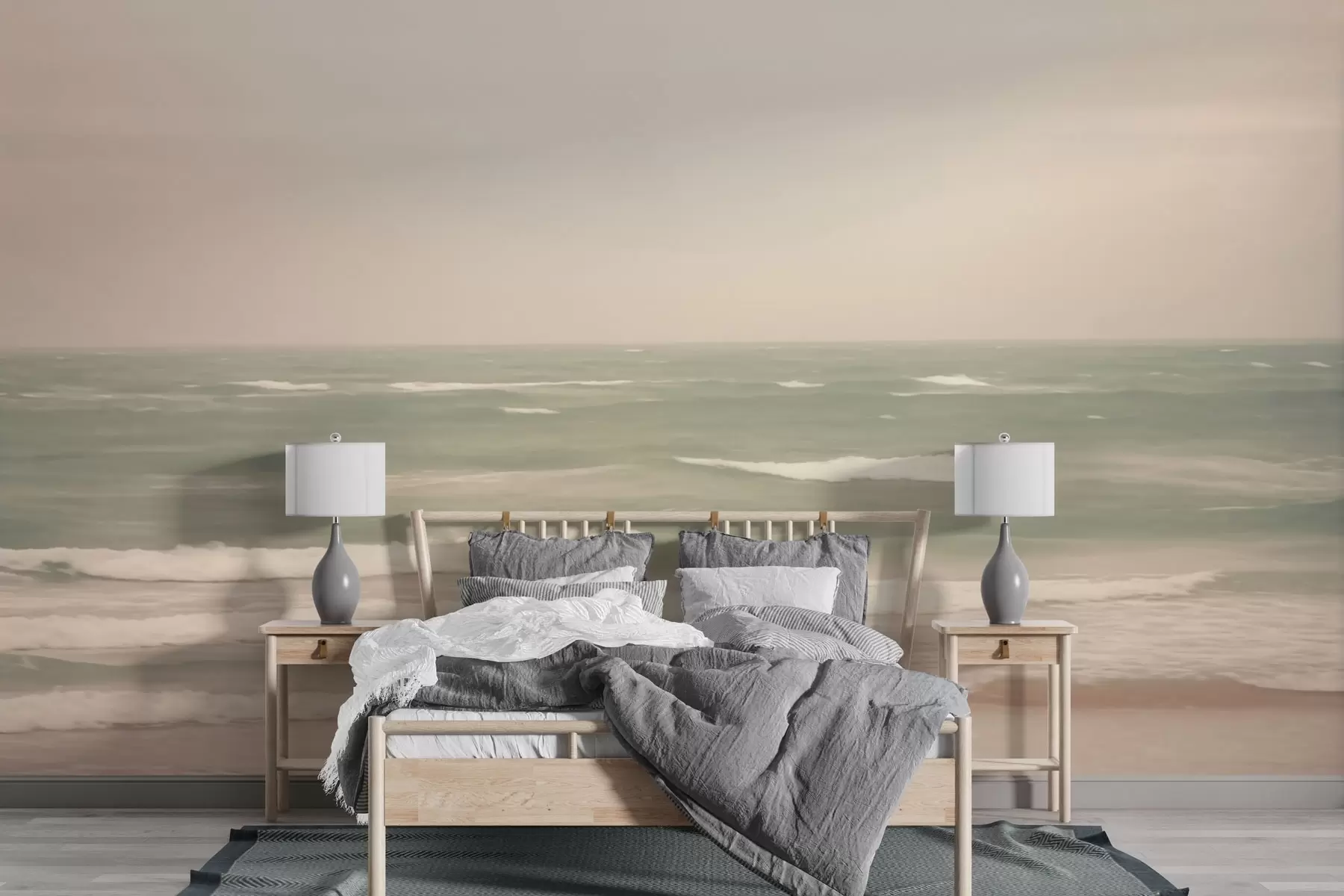 wall murals Нежно ружичасто-зелени морски пејзаж са благим таласима w04348