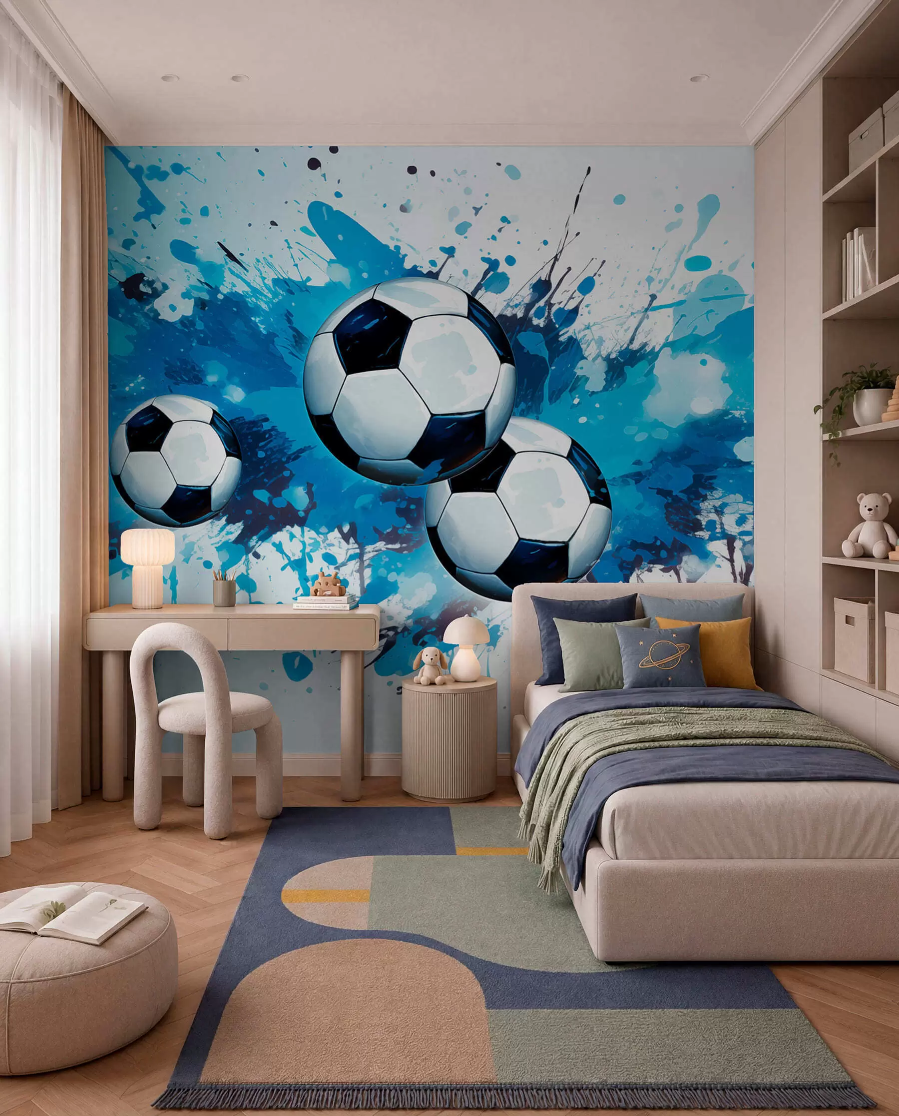 wall murals Fudbal u plavim prskanjima w04373