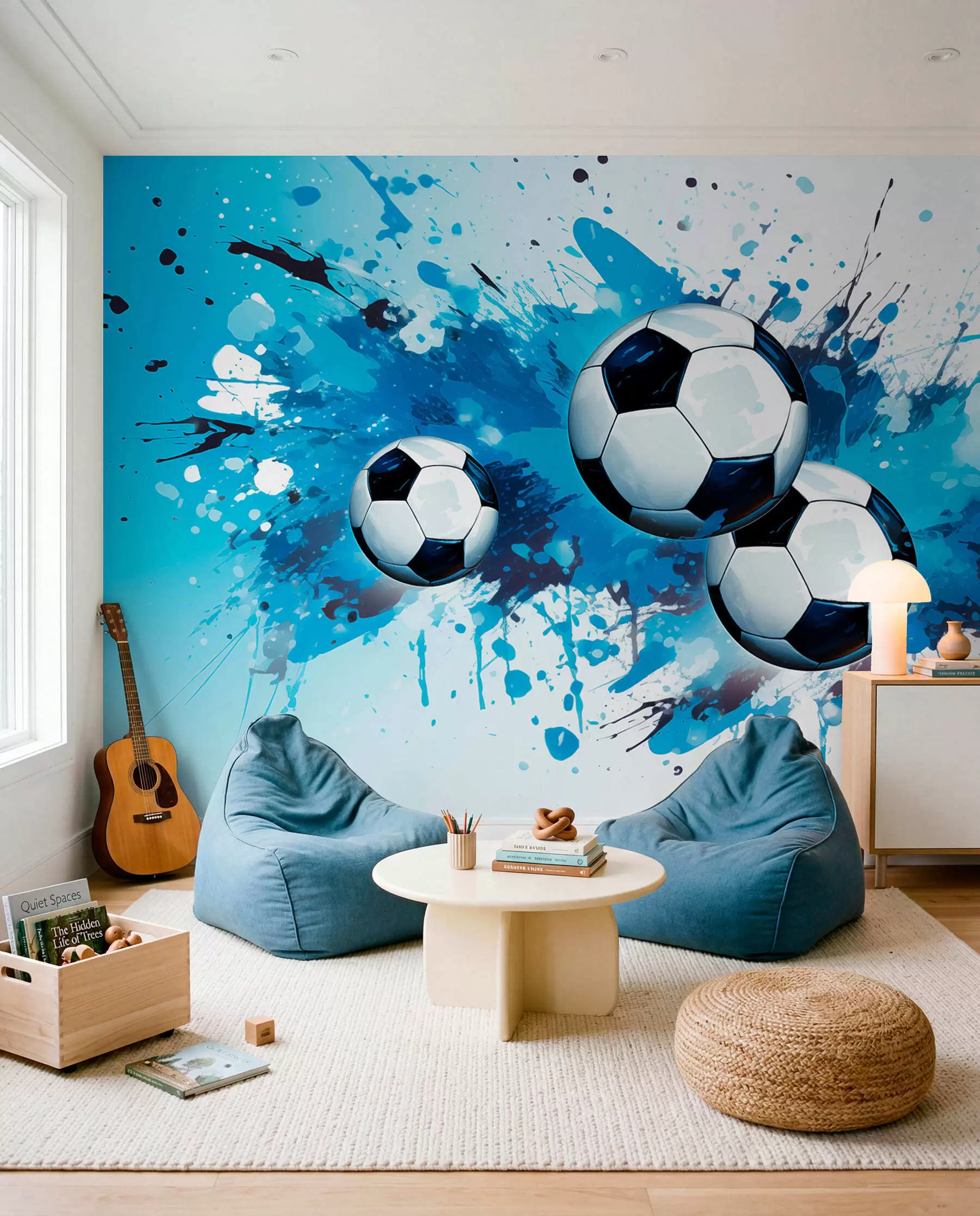 wall murals Fudbal u plavim prskanjima w04373