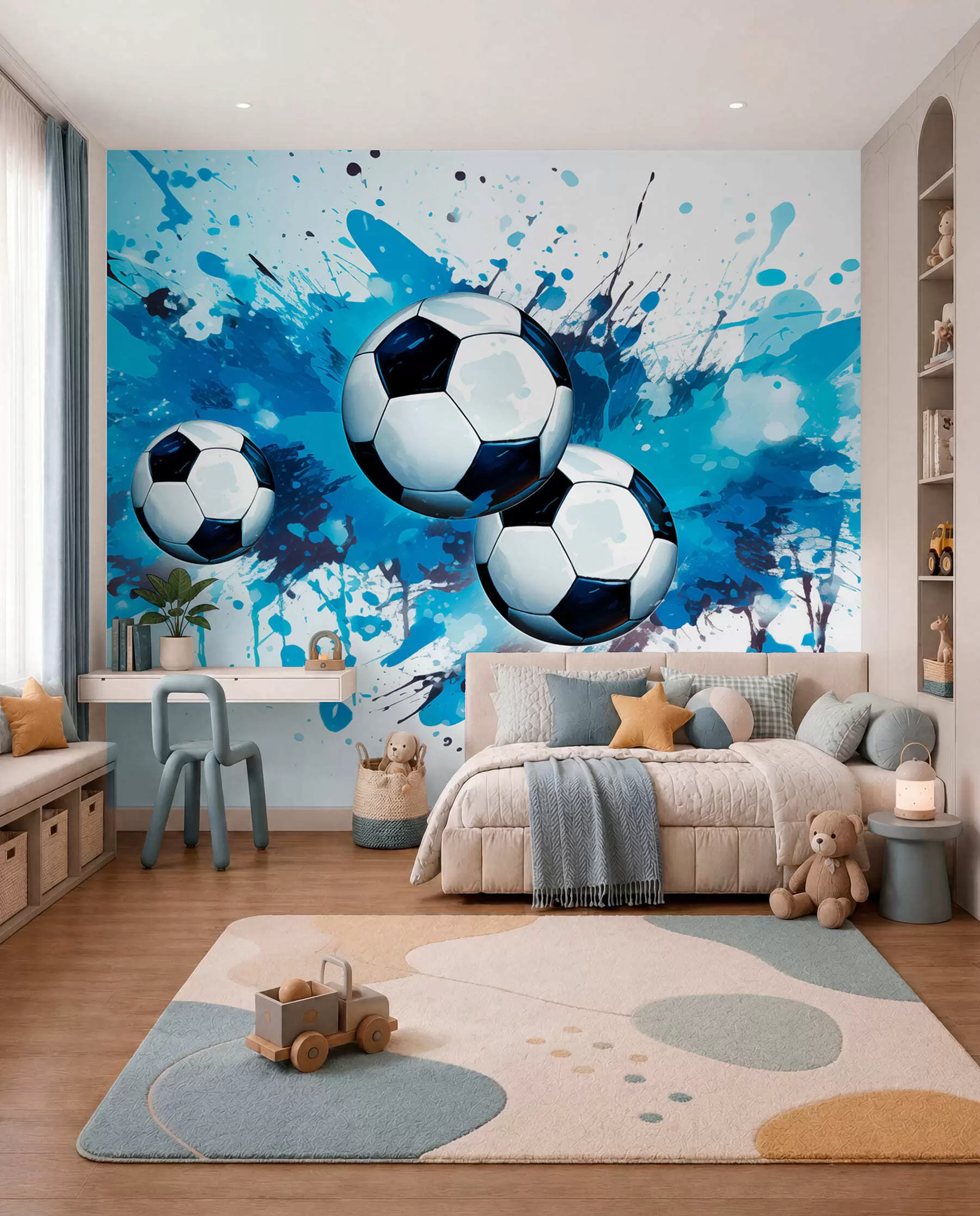 wall murals Fudbal u plavim prskanjima w04373