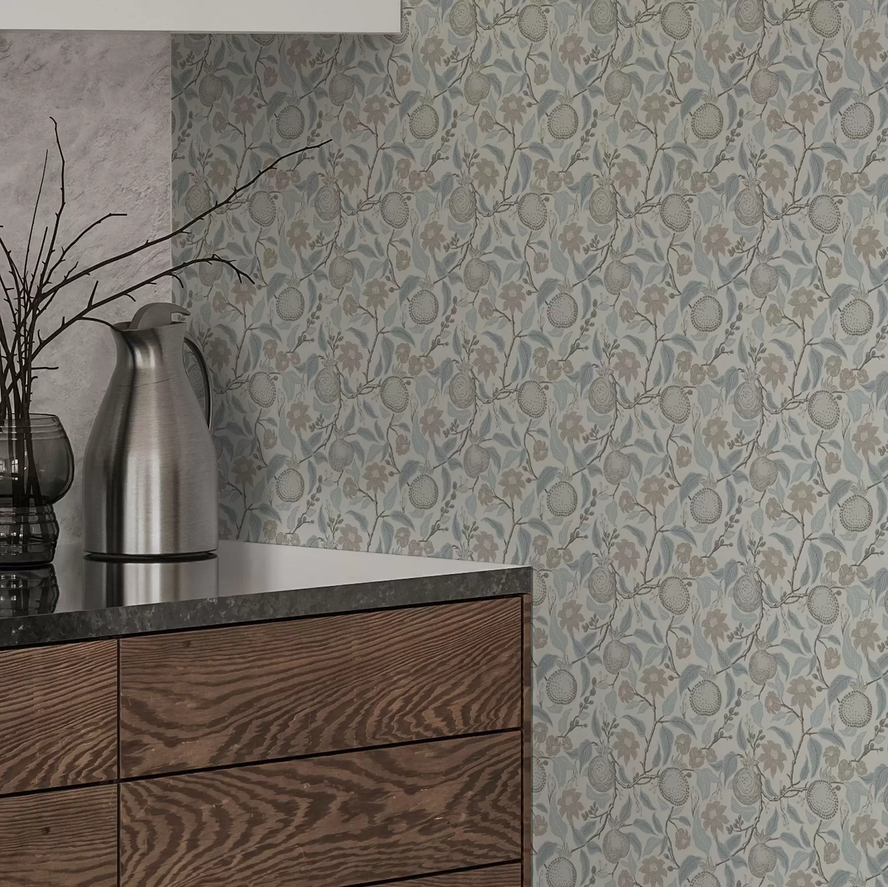 wall murals Пригушене гране нара и цвећа у винтаге стилу a00383