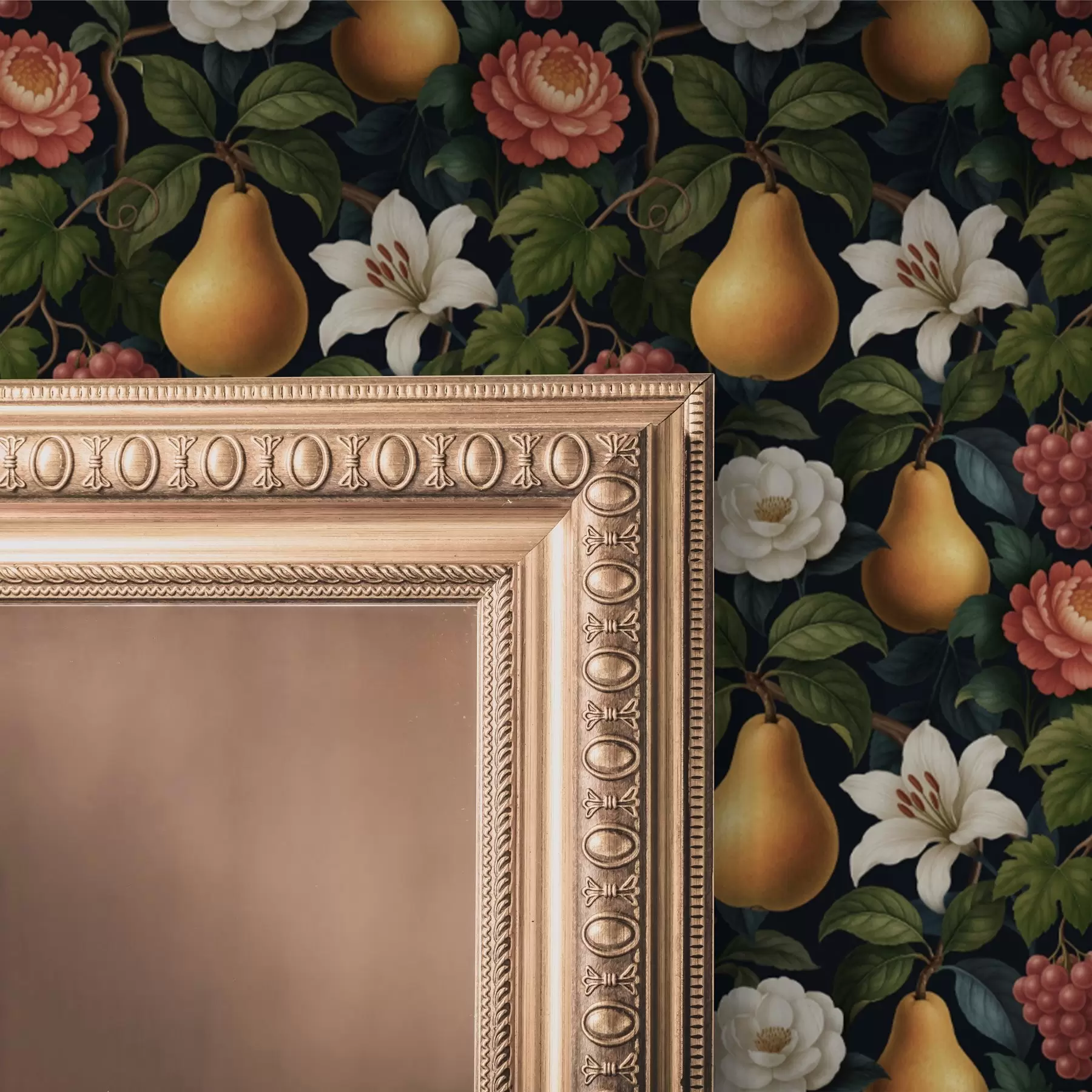 wall murals Барокно воће и цвеће на драматичној тамној позадини a00387