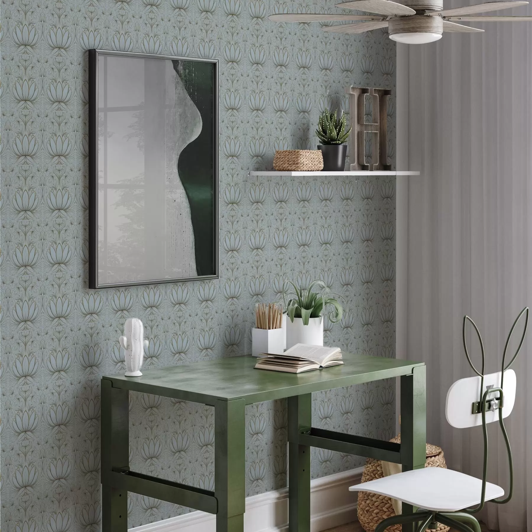 wall murals Лотусов украс у тиркизној и златној палети a00439