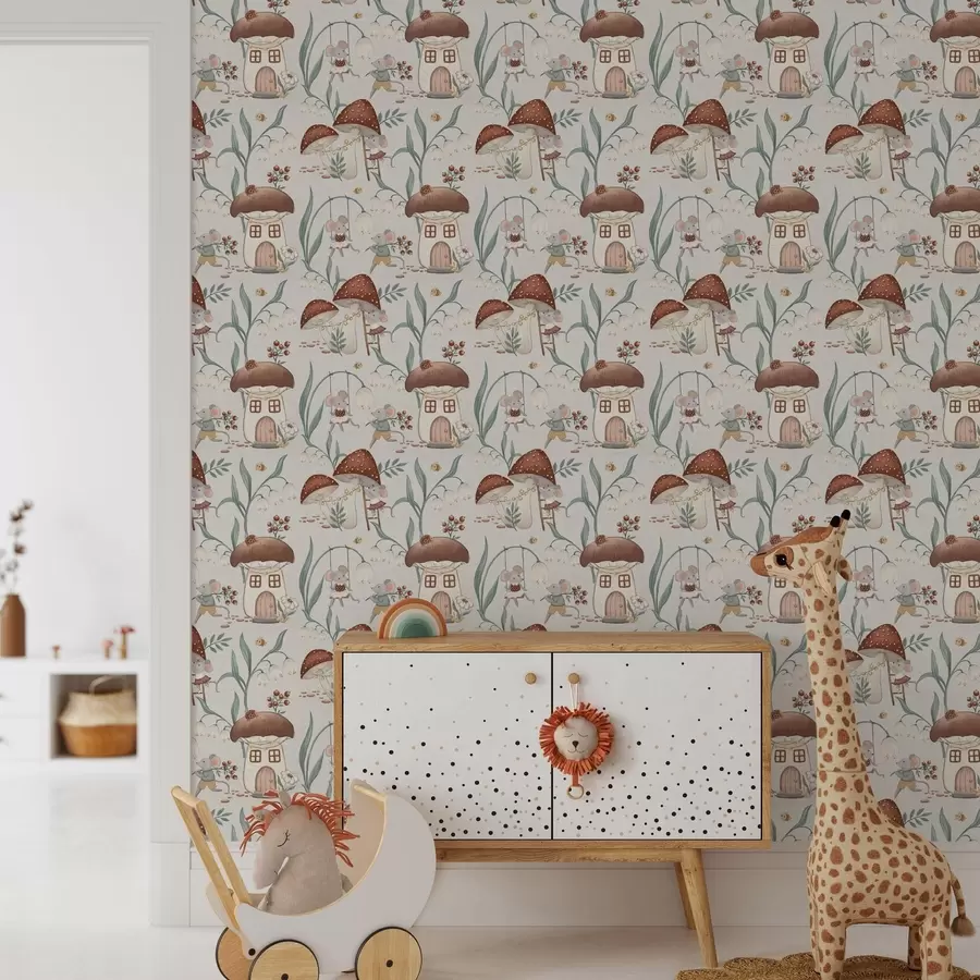 wall murals Слатки мишеви и печурке на позадини лепог шумског пејзажа a00450