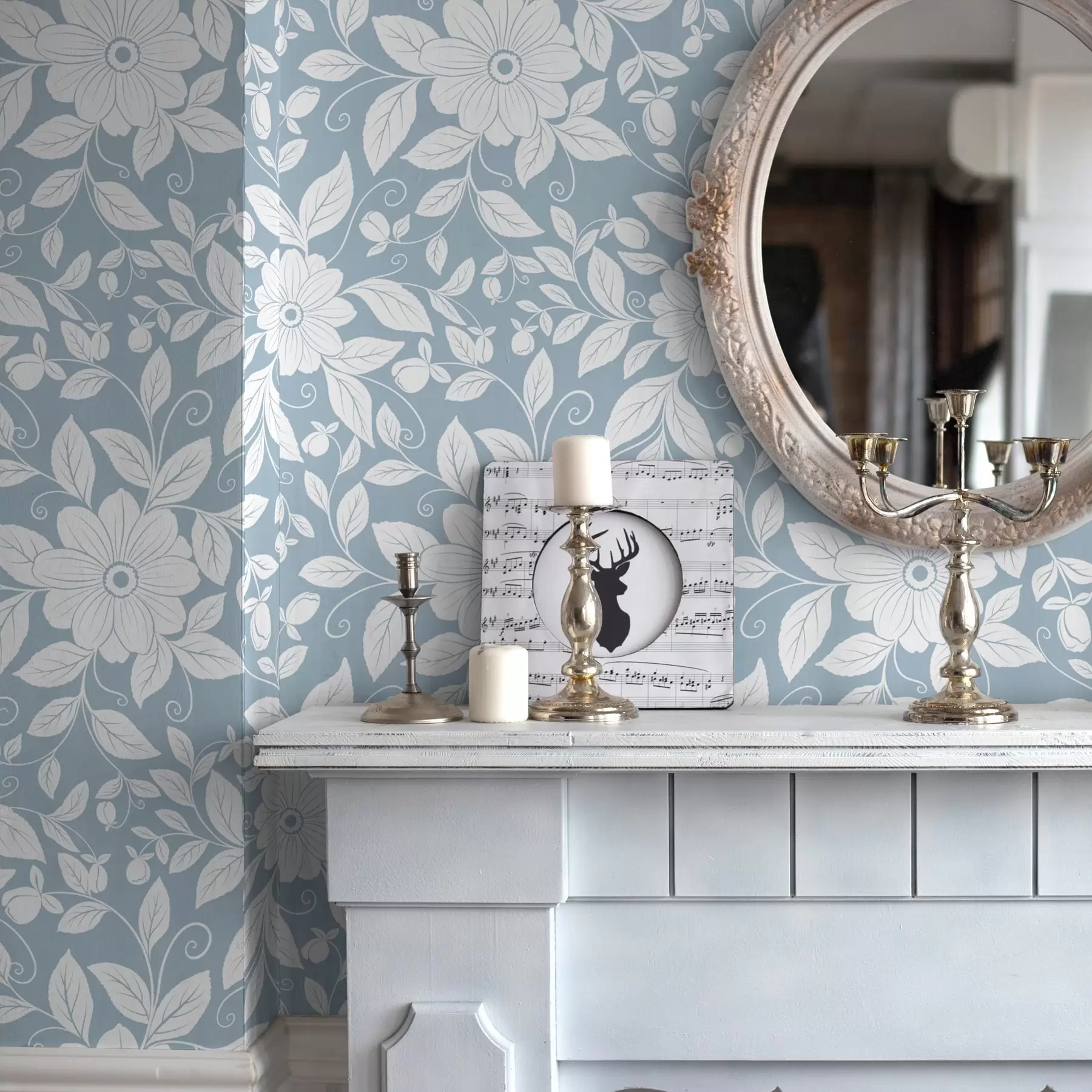 wall murals Бели цветни обрис на пастелно плавој позадини a00452