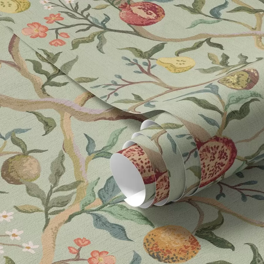 wall murals Нар, крушке и цвеће на бледозеленој позадини a00465