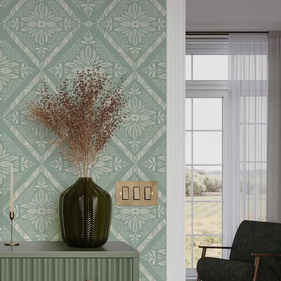 wall murals Тиркизни и беж геометријски узорак са локнама a00466