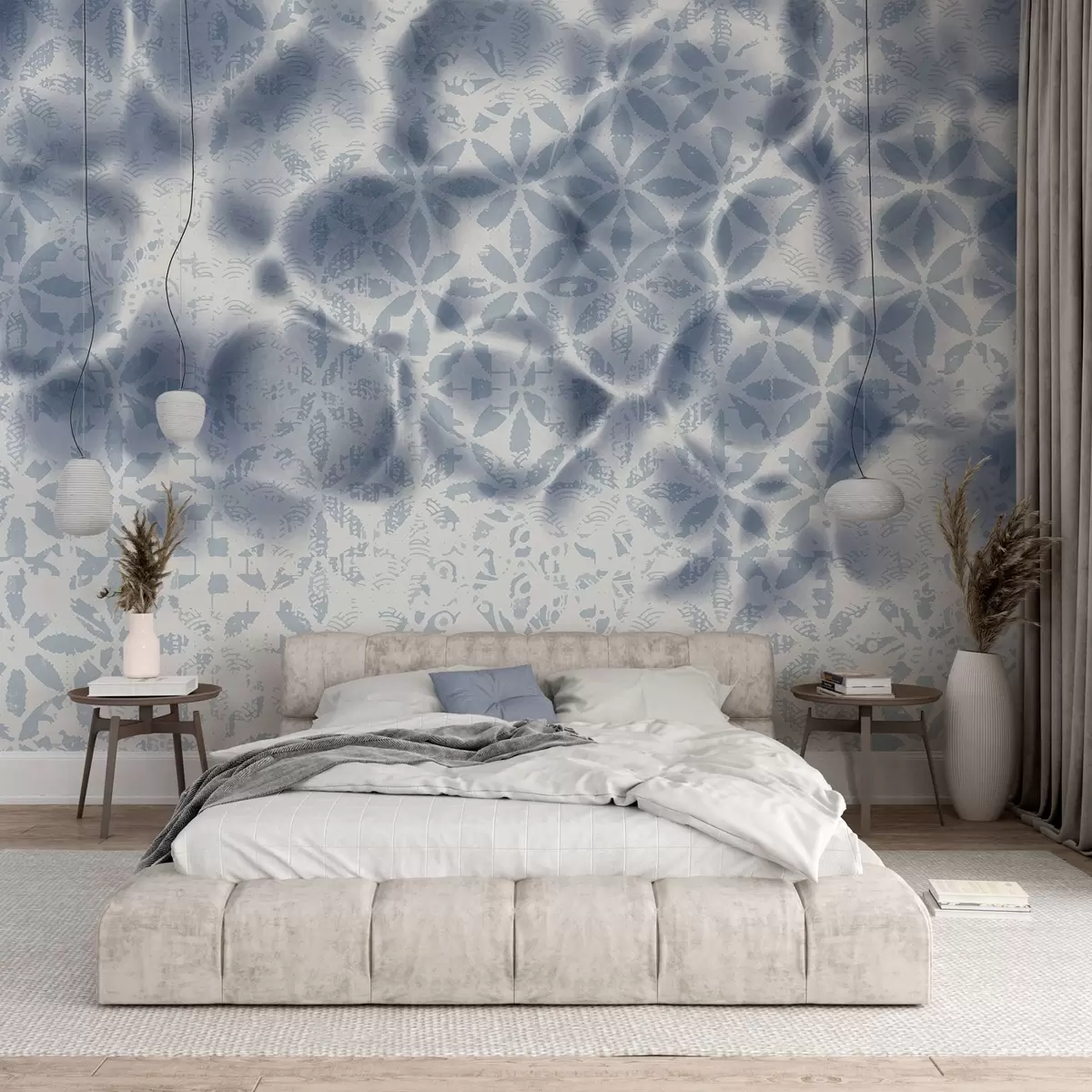 wall murals Апстрактна текстурирана уметност са плавим цветним принтом, избледелим и замућеним ефектом, ствара меку и сањиву атмосферу w09322