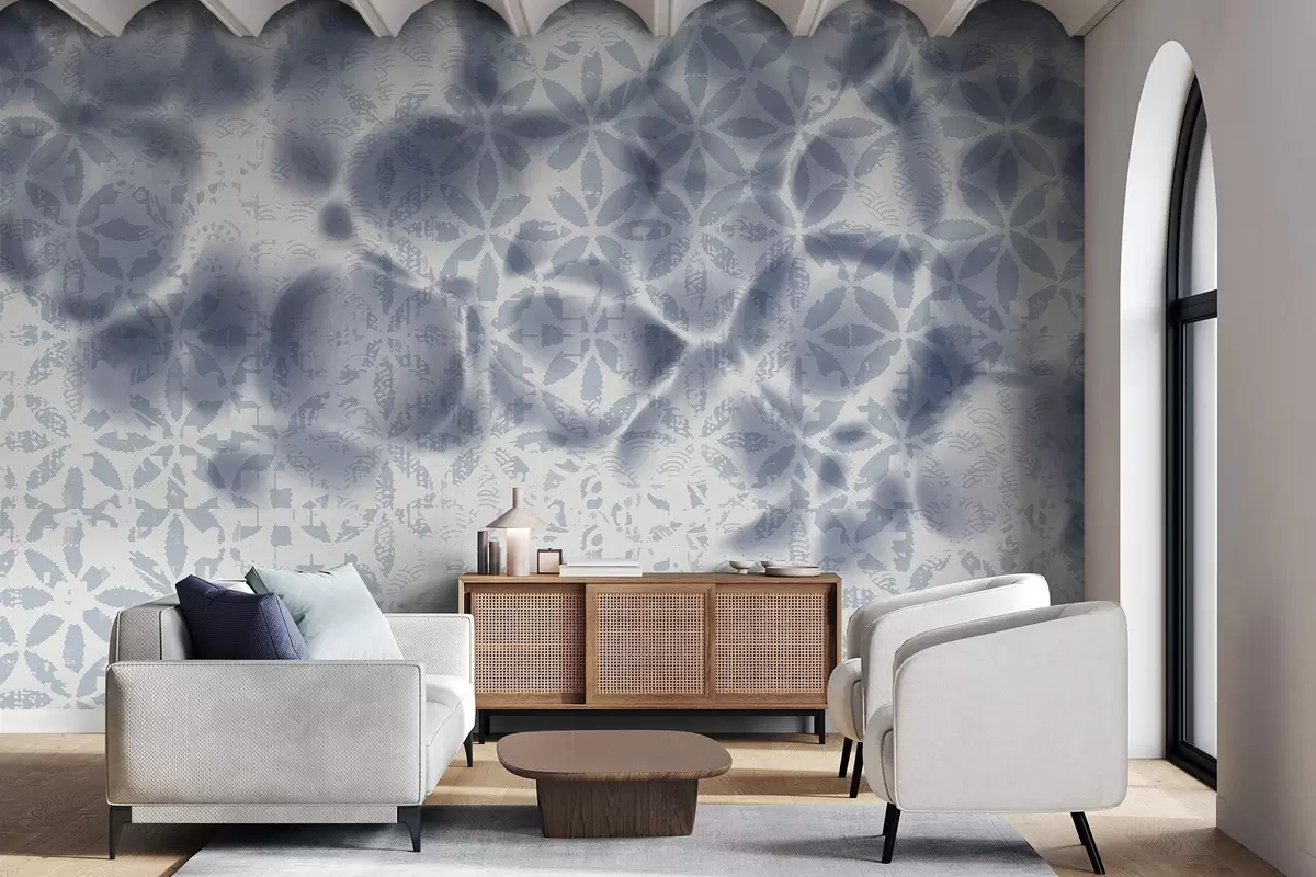 wall murals Апстрактна текстурирана уметност са плавим цветним принтом, избледелим и замућеним ефектом, ствара меку и сањиву атмосферу w09322