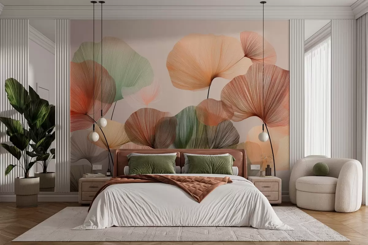 wall murals разнобојни листови гинка са жилама w04305