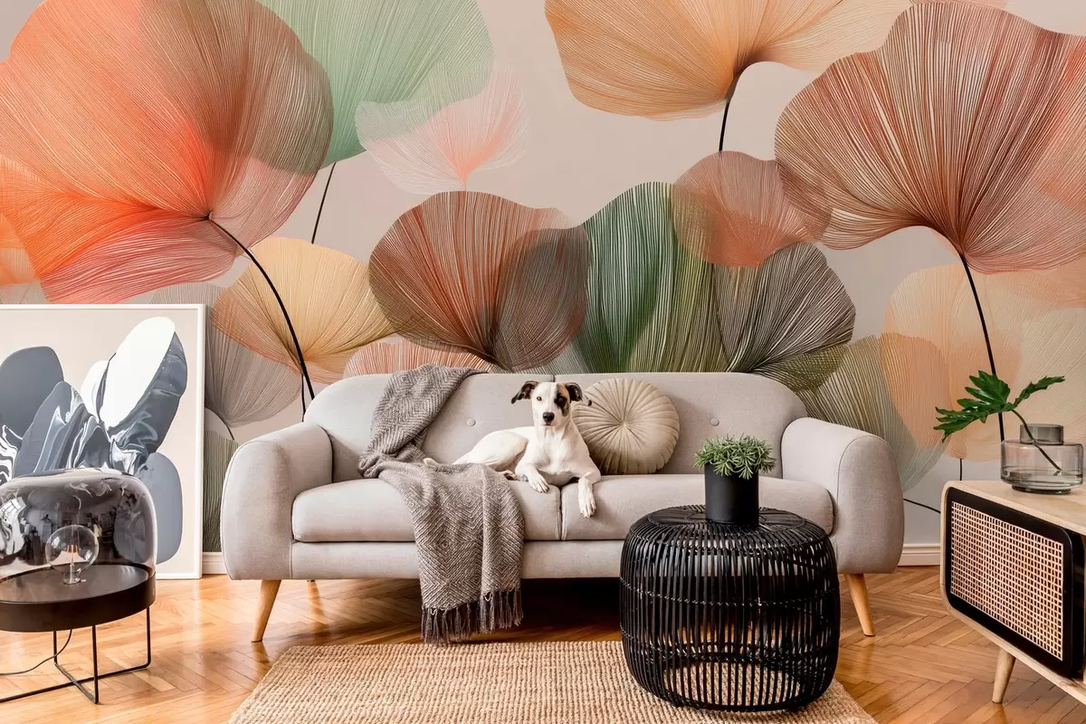 wall murals разнобојни листови гинка са жилама w04305