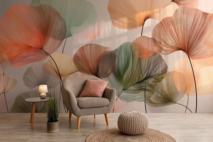 wall murals разнобојни листови гинка са жилама w04305