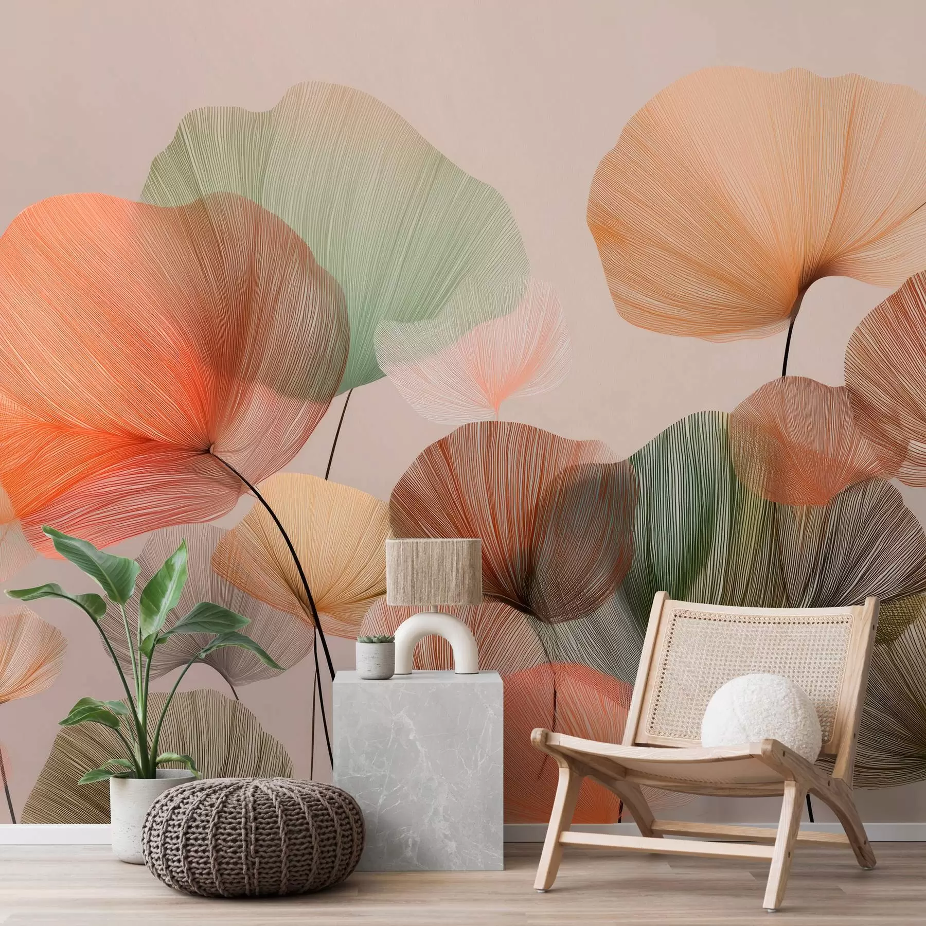 wall murals разнобојни листови гинка са жилама w04305