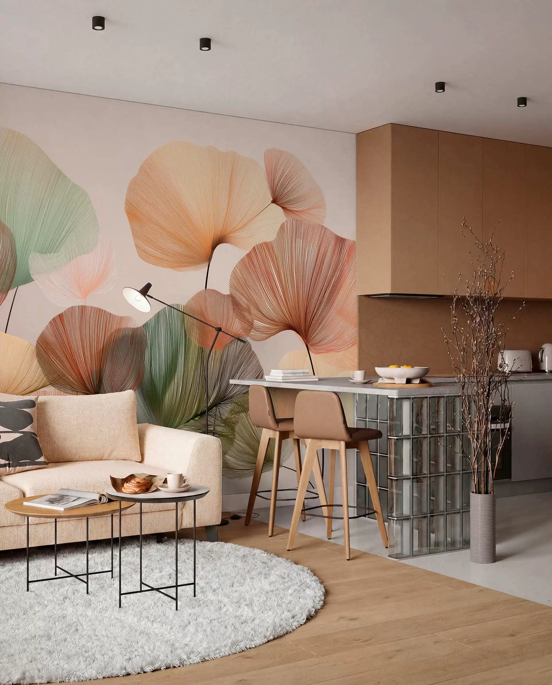 wall murals разнобојни листови гинка са жилама w04305
