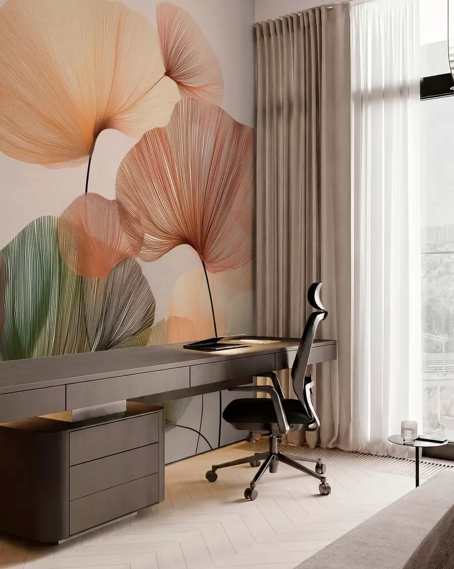 wall murals разнобојни листови гинка са жилама w04305
