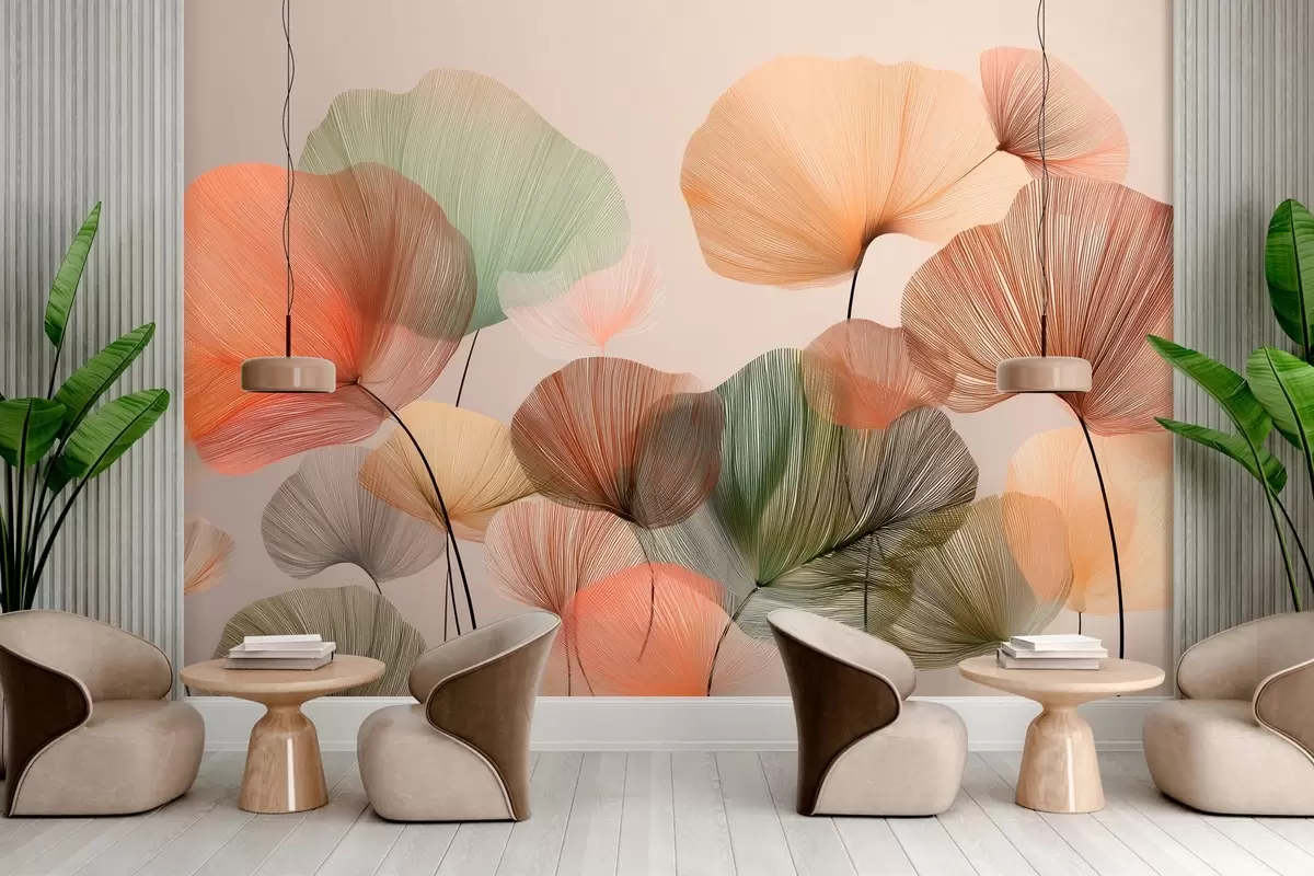 wall murals разнобојни листови гинка са жилама w04305