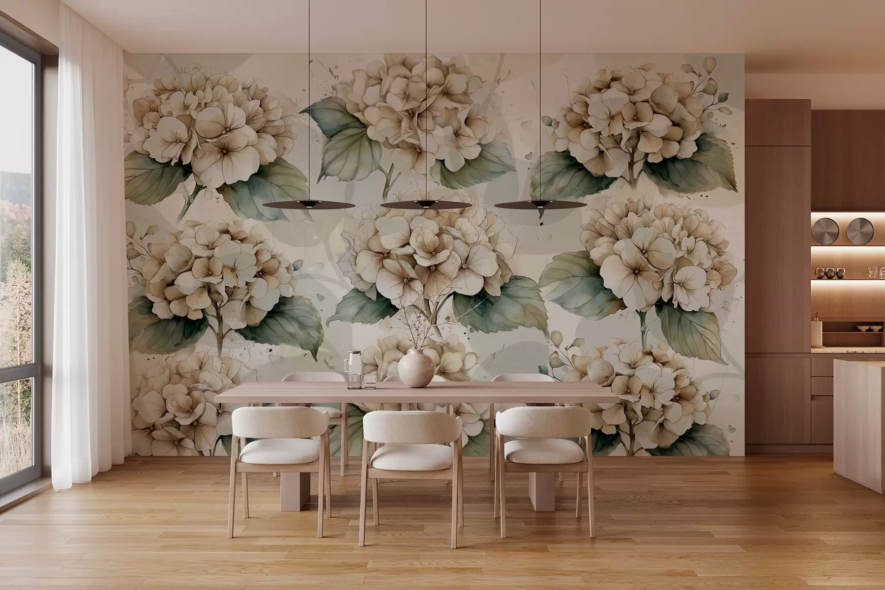 wall murals Велике хортензије у акварелном стилу w04312