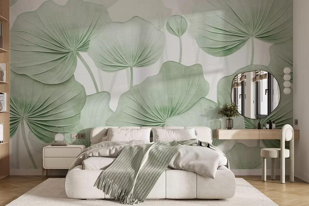 wall murals Листови лотоса са имитацијом избледеле текстуре w04412