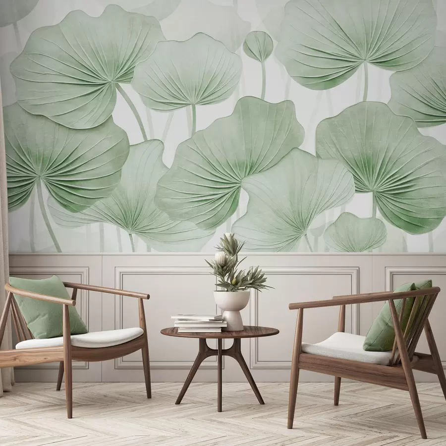 wall murals Листови лотоса са имитацијом избледеле текстуре w04412