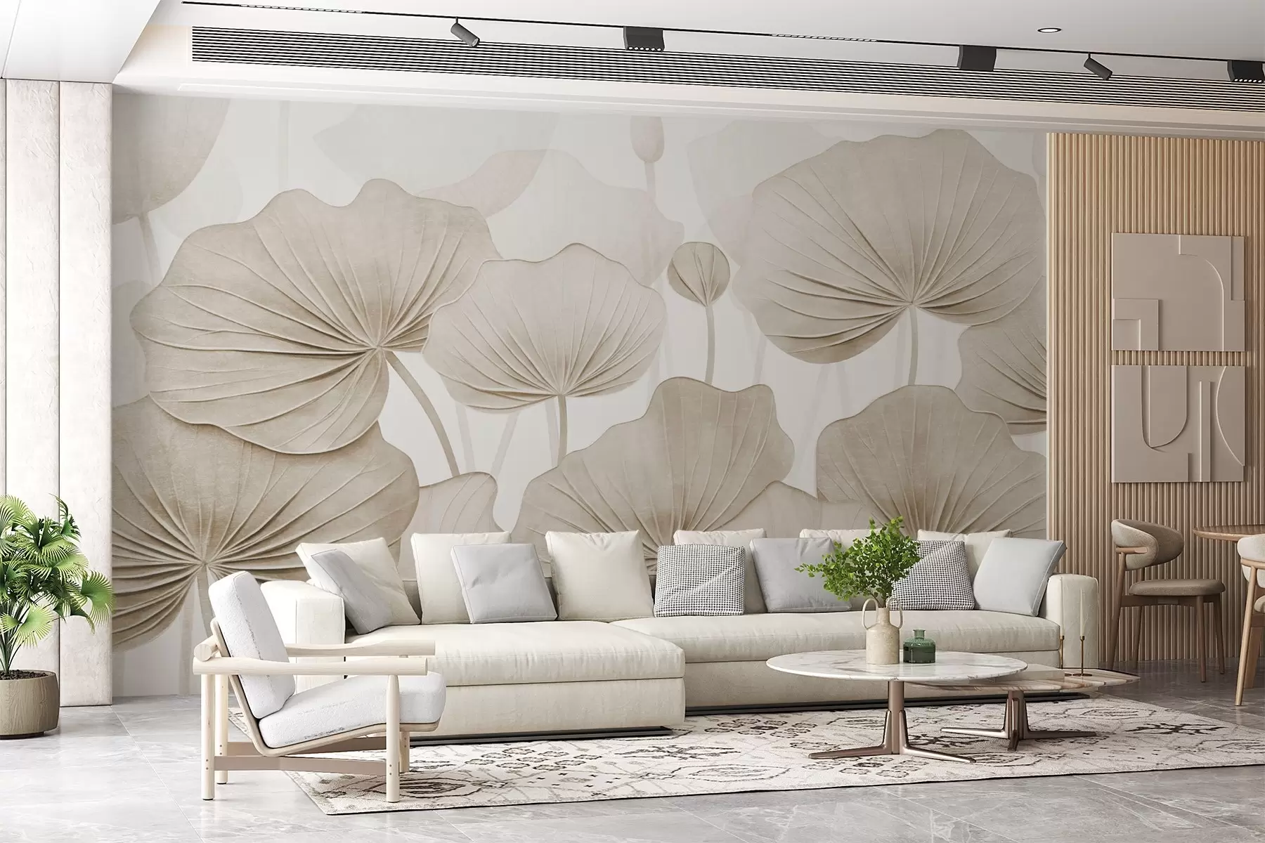 wall murals Листови лотоса са имитацијом избледеле текстуре w04412v1