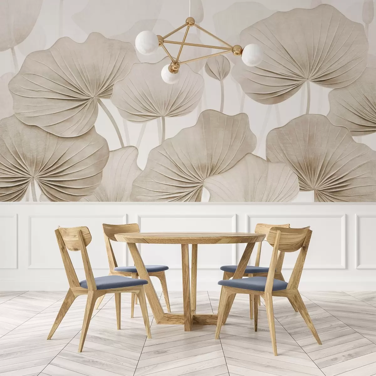 wall murals Листови лотоса са имитацијом избледеле текстуре w04412v1