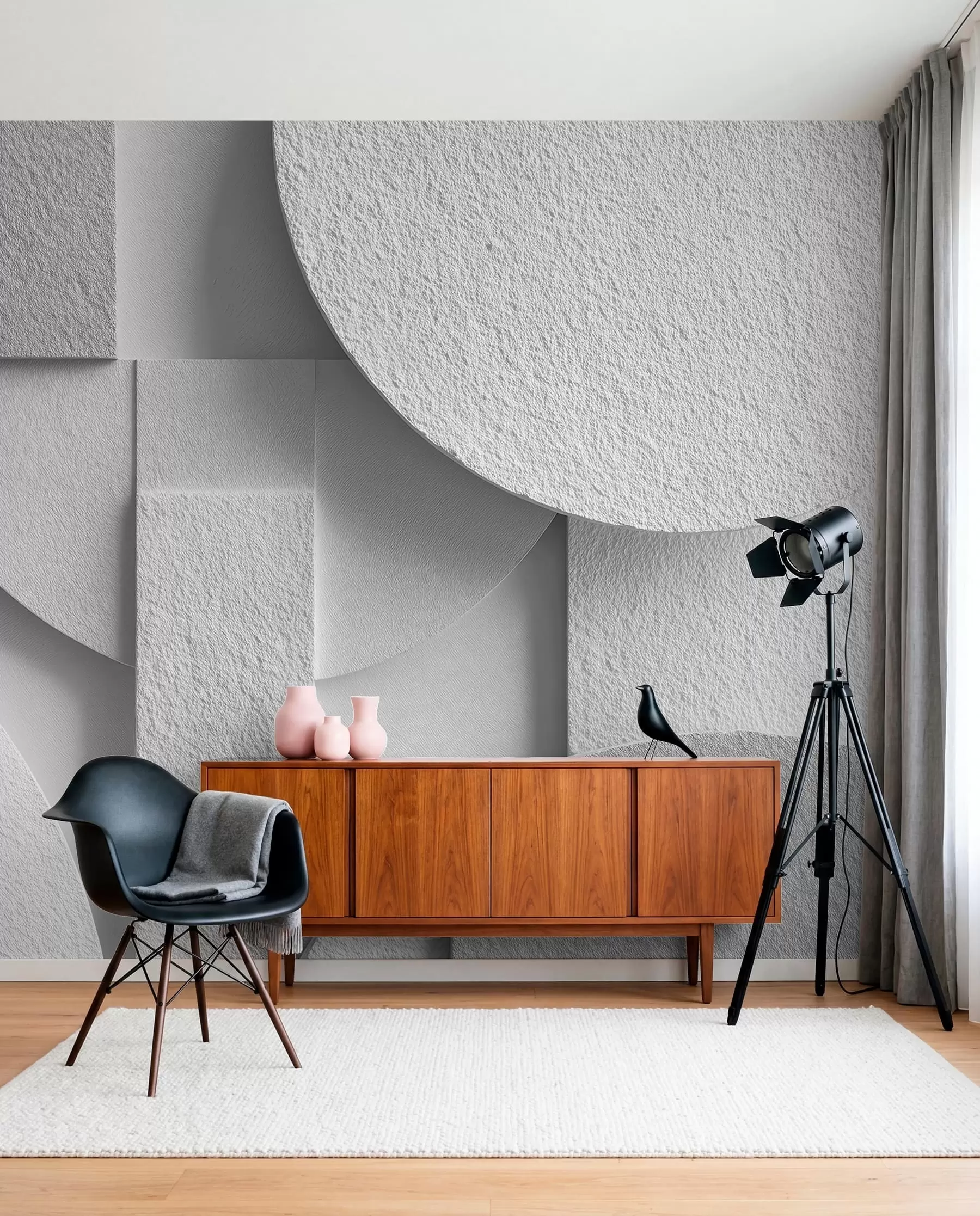 wall murals Апстрактна композиција са белим тродимензионалним геометријским облицима w04395v1