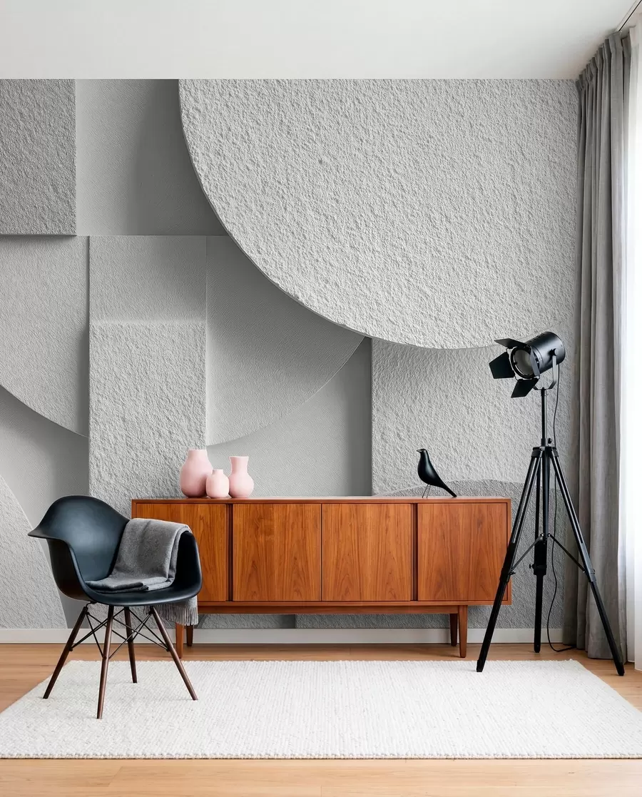 wall murals Апстрактна композиција са белим тродимензионалним геометријским облицима w04395v1