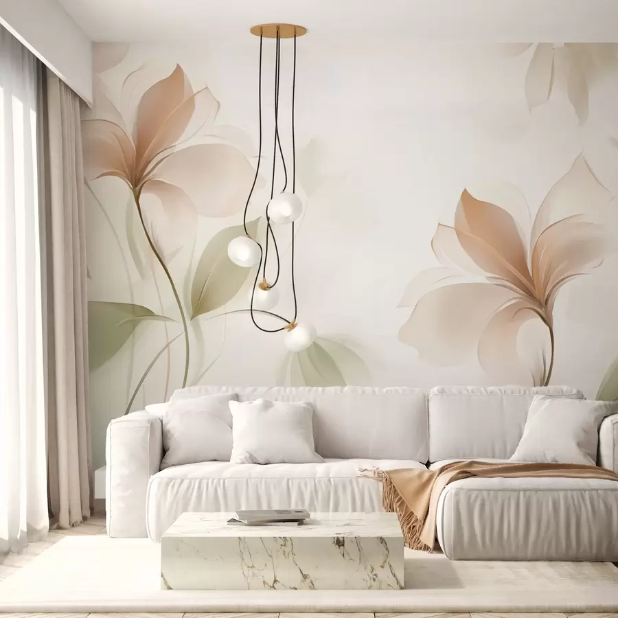 wall murals Прозирно цвеће у топлим беж и ружичастим тоновима w04397