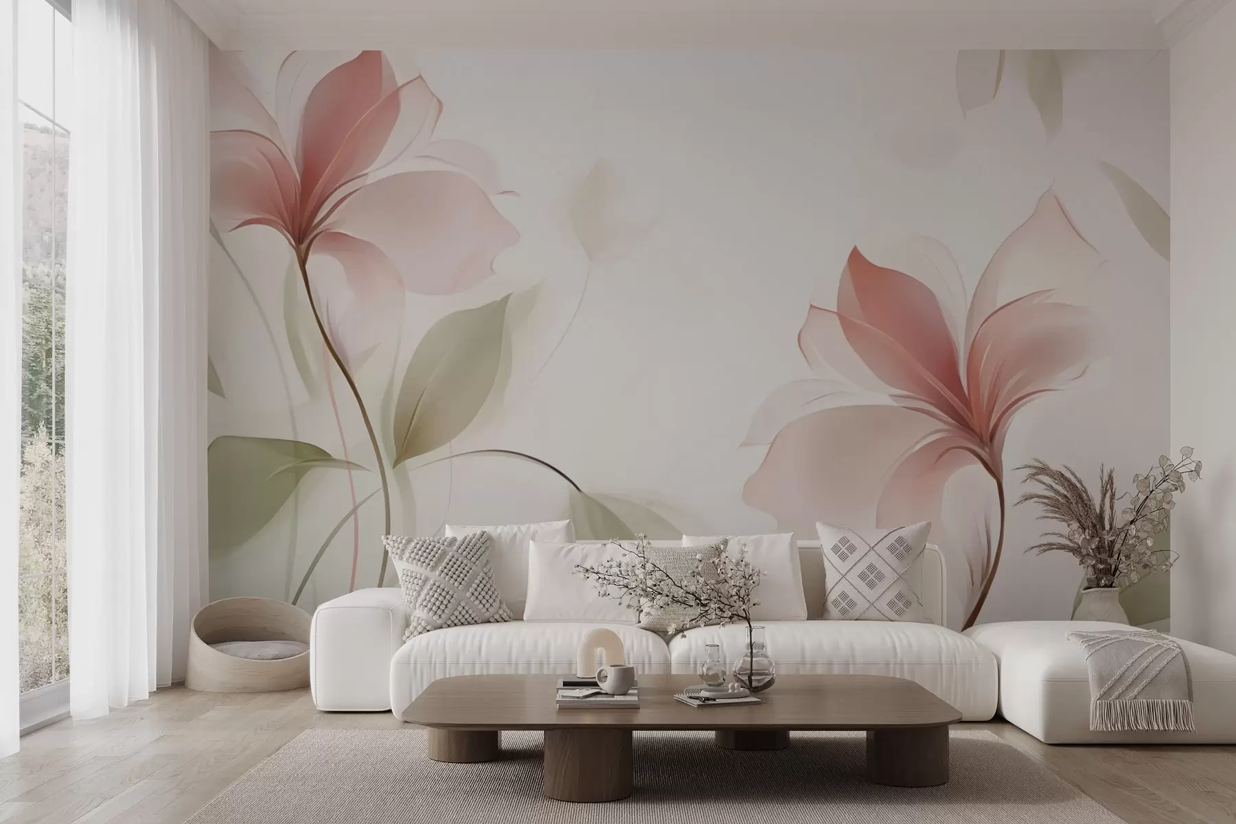 wall murals Прозирно цвеће у нежним ружичастим и пастелним нијансама w04397v2