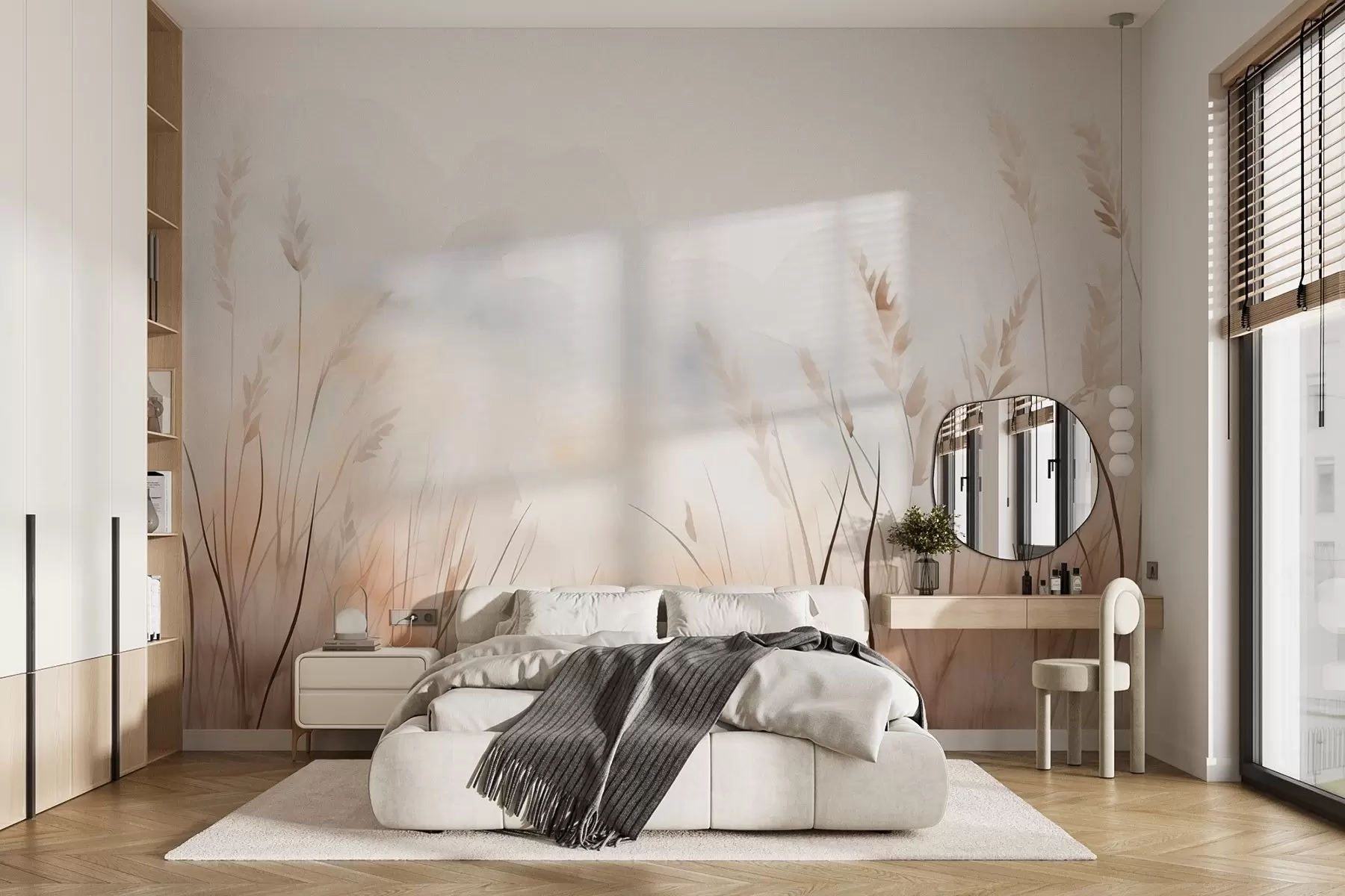 wall murals Класје жита у магли у меким беж и браон нијансама w09327