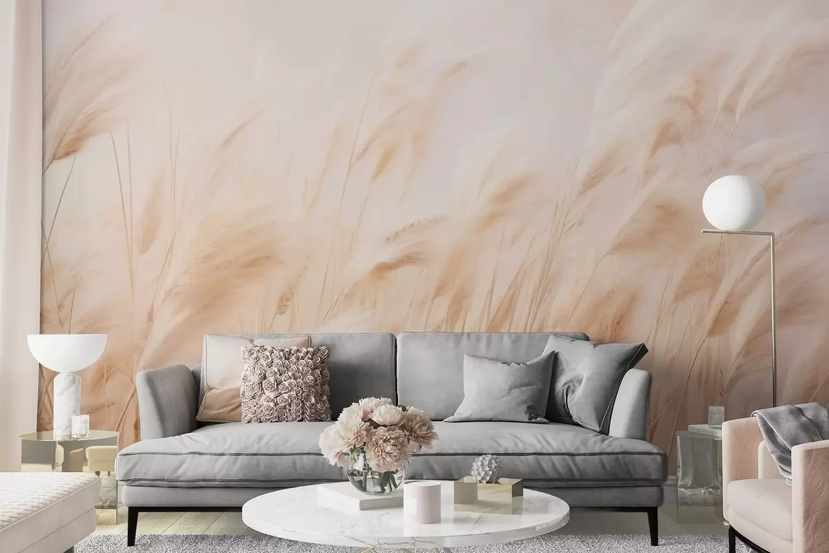 wall murals Нежно њихање пампаса у меким кремастим и беж тоновима w09330