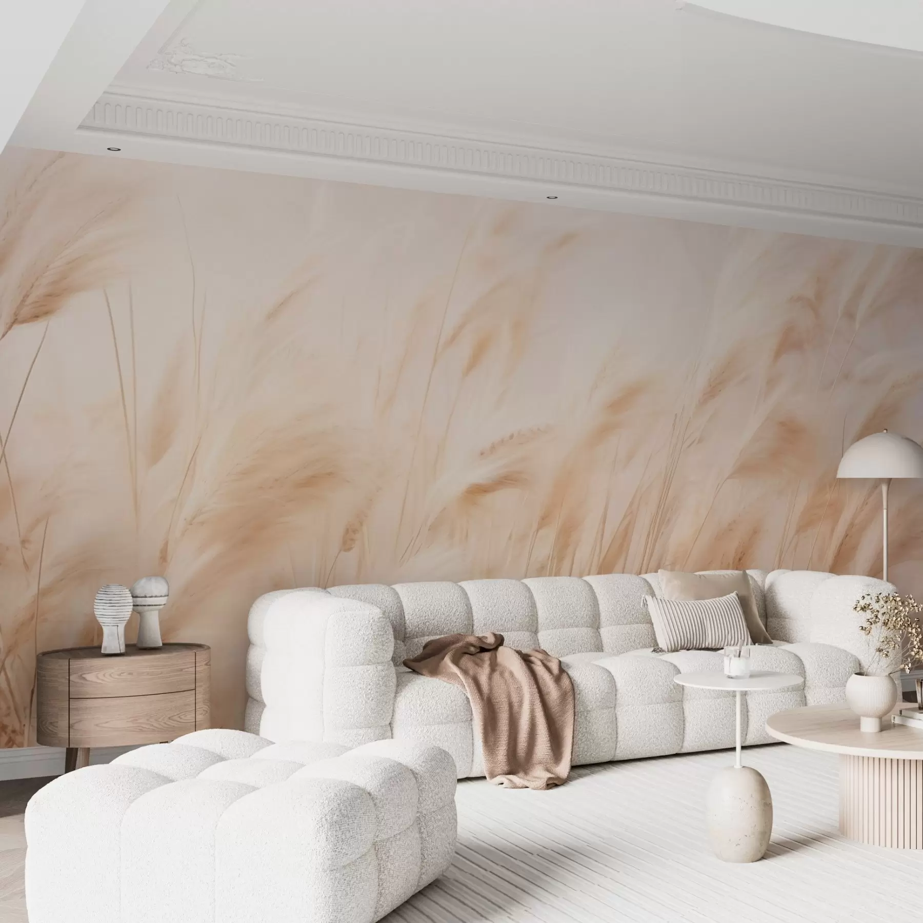 wall murals Нежно њихање пампаса у меким кремастим и беж тоновима w09330