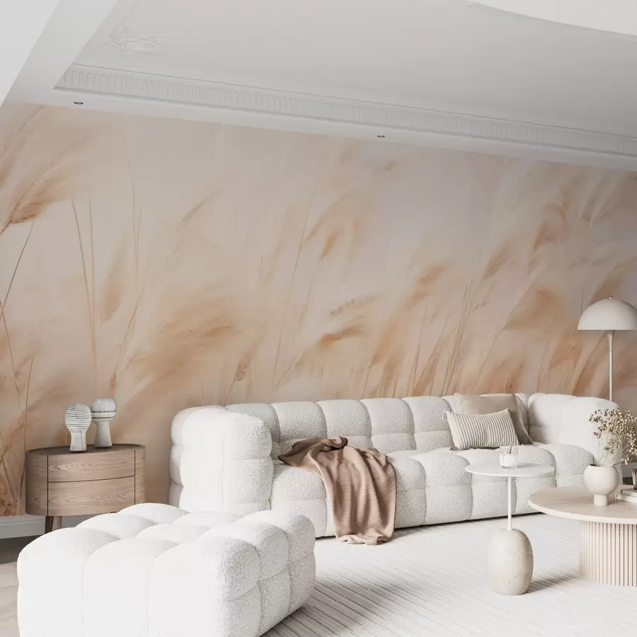 wall murals Нежно њихање пампаса у меким кремастим и беж тоновима w09330