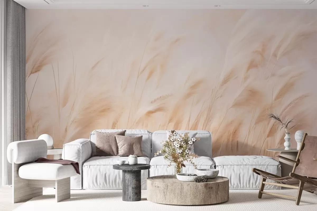 wall murals Нежно њихање пампаса у меким кремастим и беж тоновима w09330