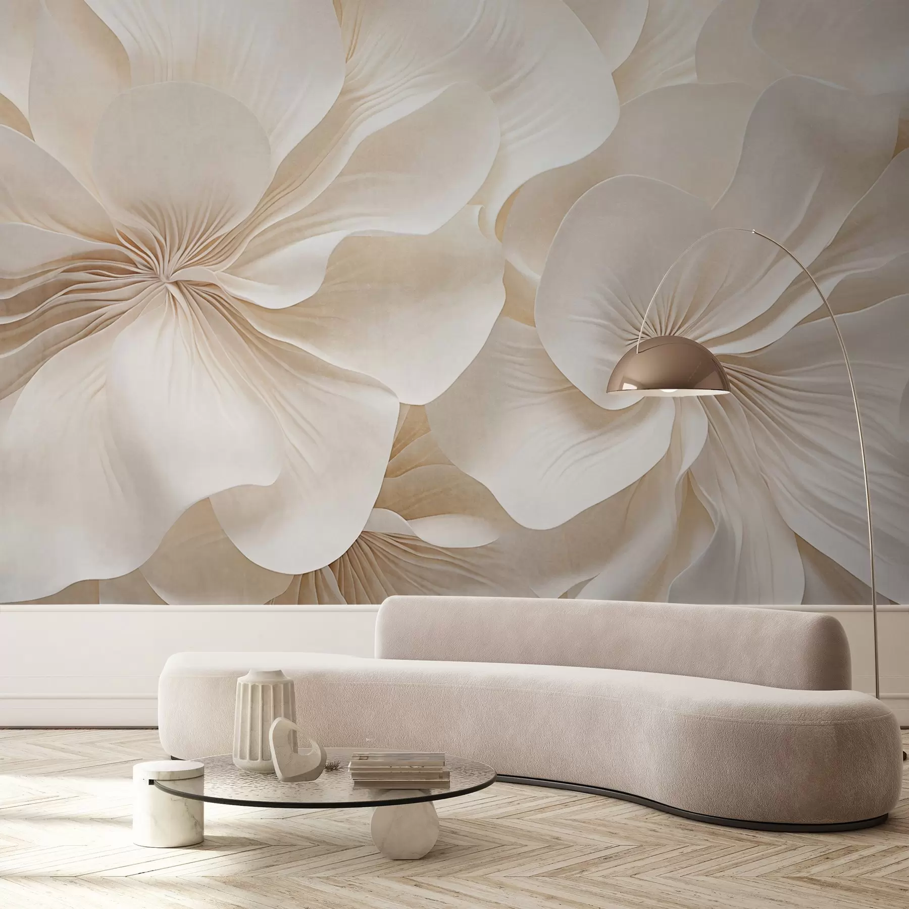 wall murals Крупни план кремасто текстурираног цвећа са нежним, лепршавим латицама, стварајући мекан, елегантан и текстуриран цветни аранжман w09346