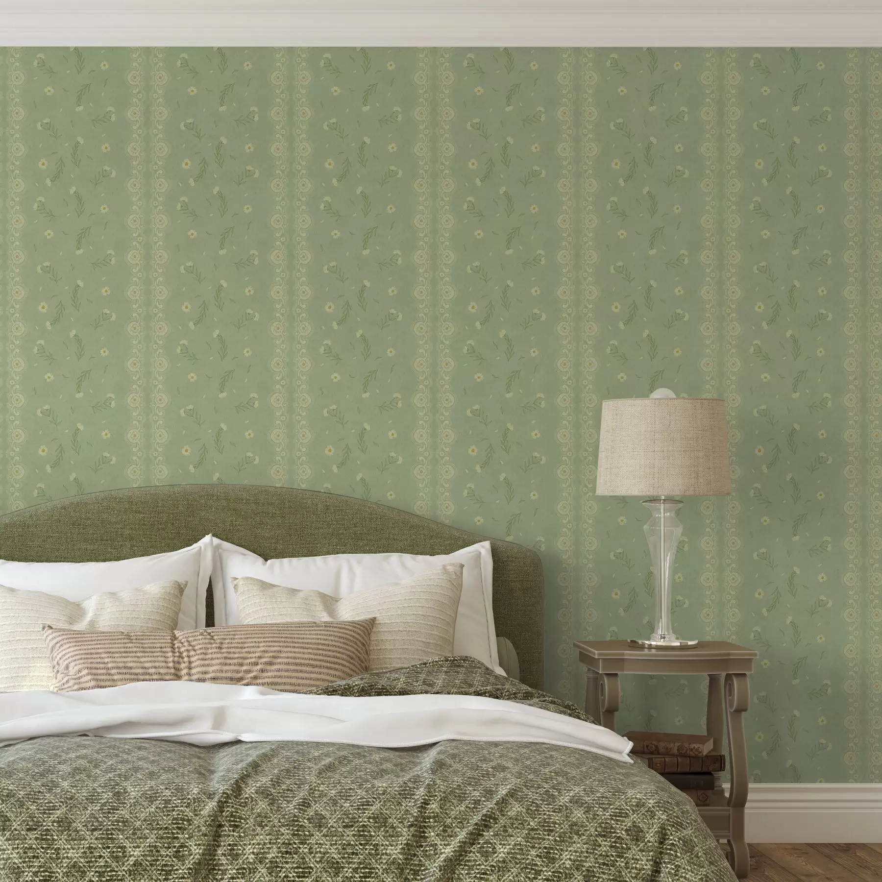 wall murals Зелена позадина са тратинчицама и чипкастим рубом a00291