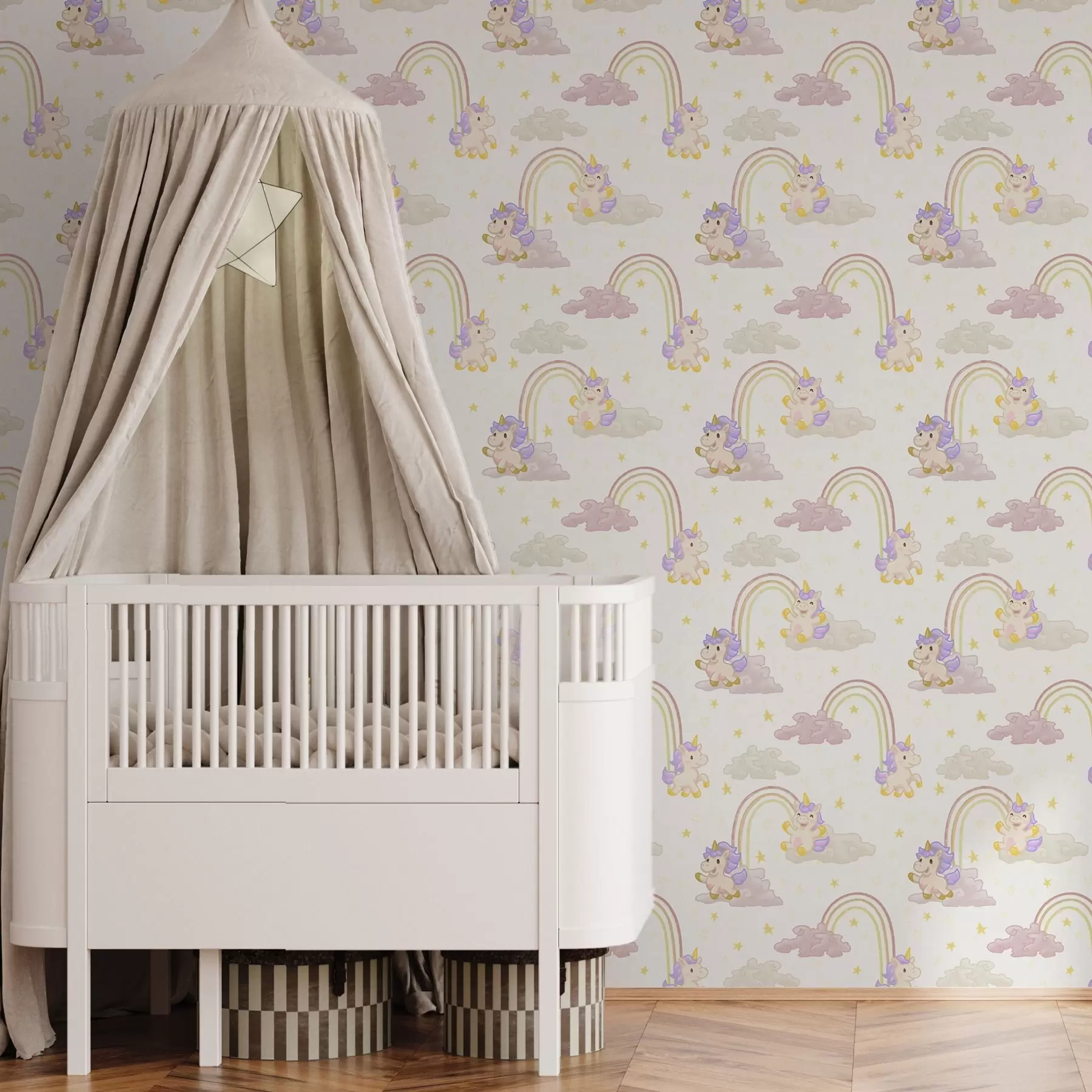 wall murals Слатки једнорог са дугама и звездама a00339