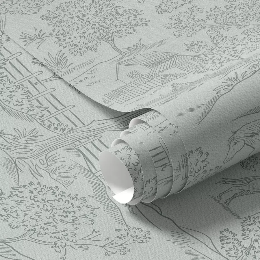 wall murals Зелени монохроматски пејзаж са коњима и колибама a00407