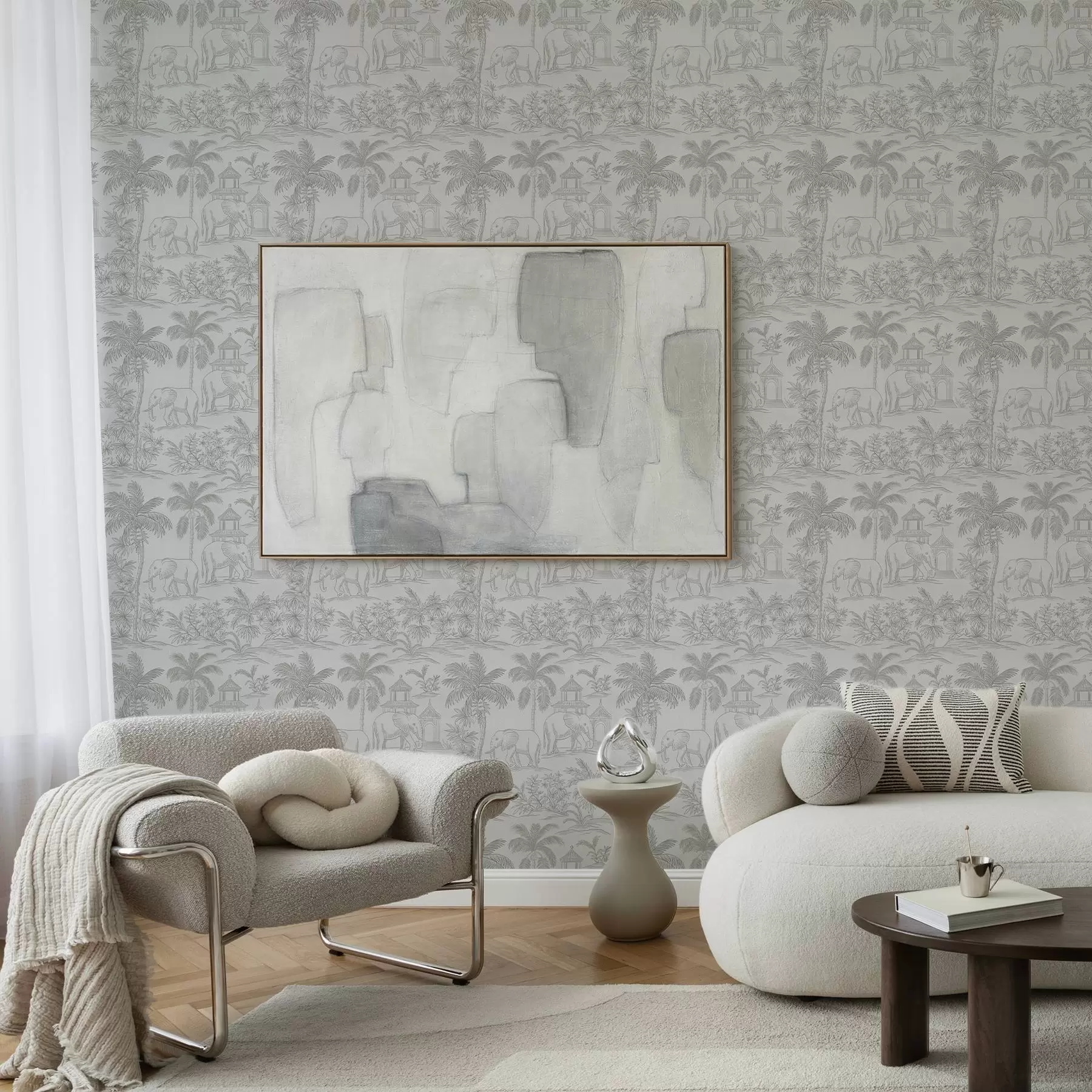 wall murals Монохромни слонови и џунгла у графичком стилу a00410