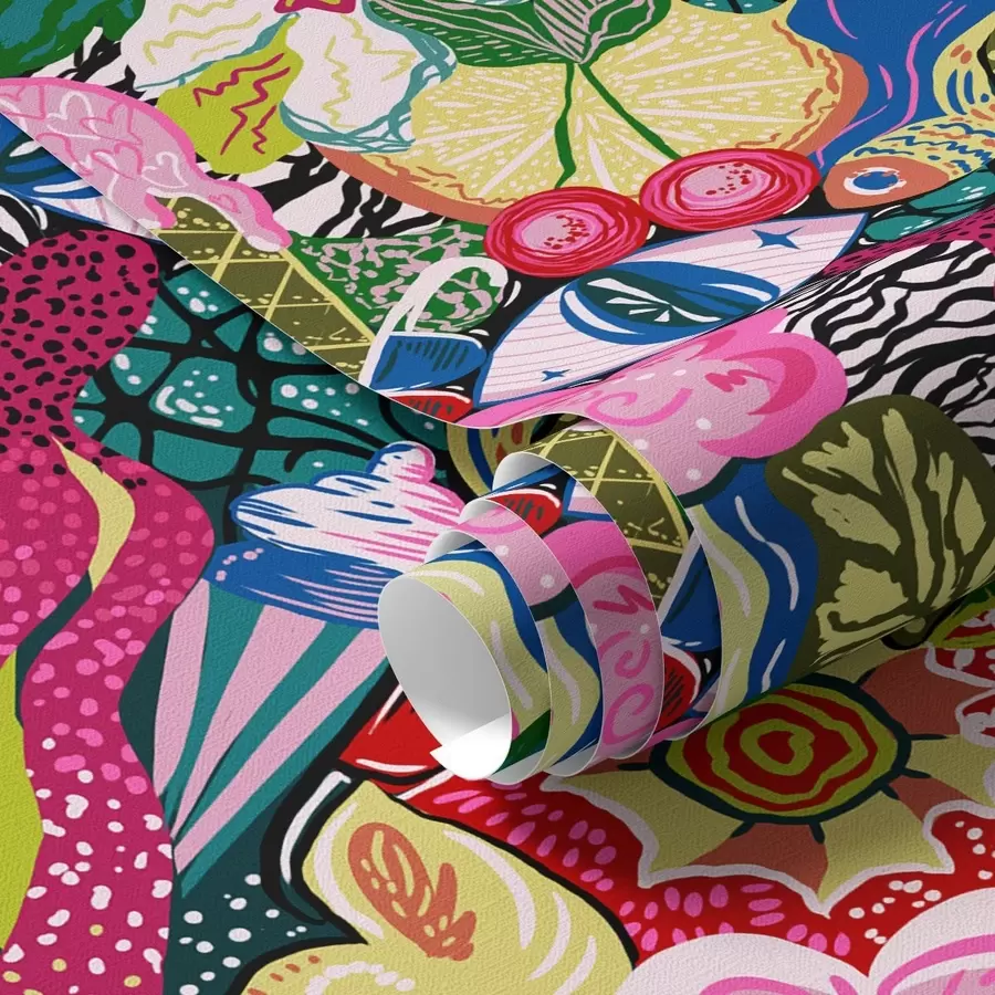 wall murals Апстрактни поп-арт са цвећем, бобицама и шарама a00471