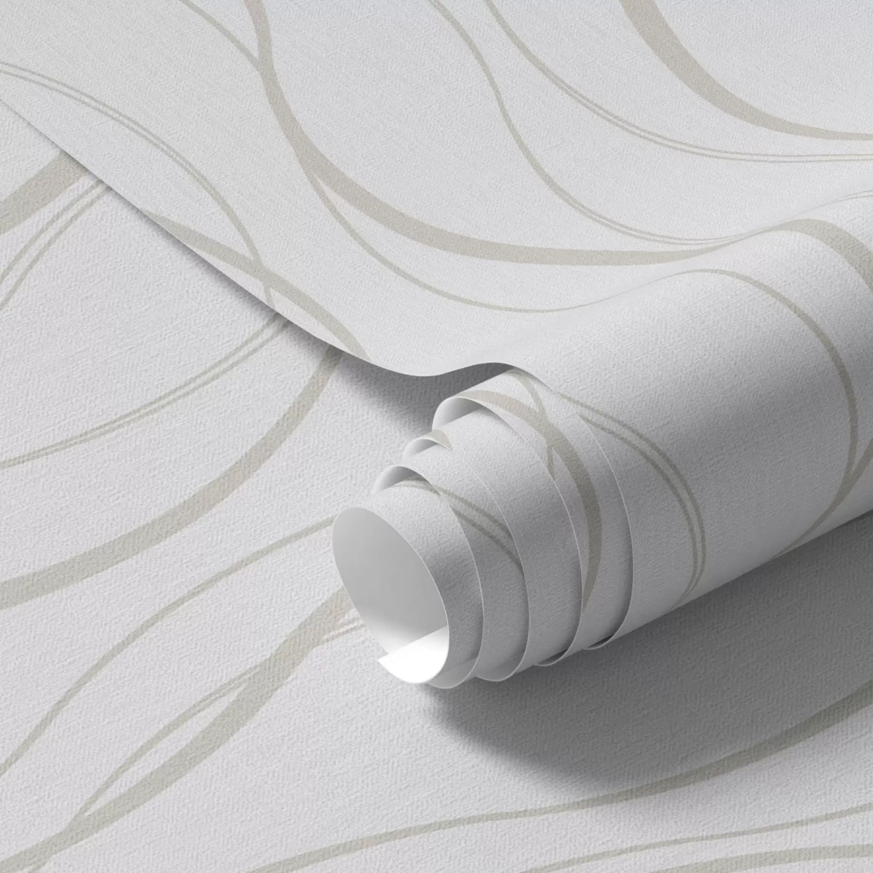 wall murals Апстрактне таласасте беж линије на белој позадини a00480